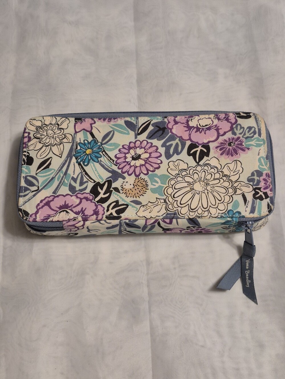 Vera Bradley Floral Zip Cosmetic Case in Purple, Blue & Cream